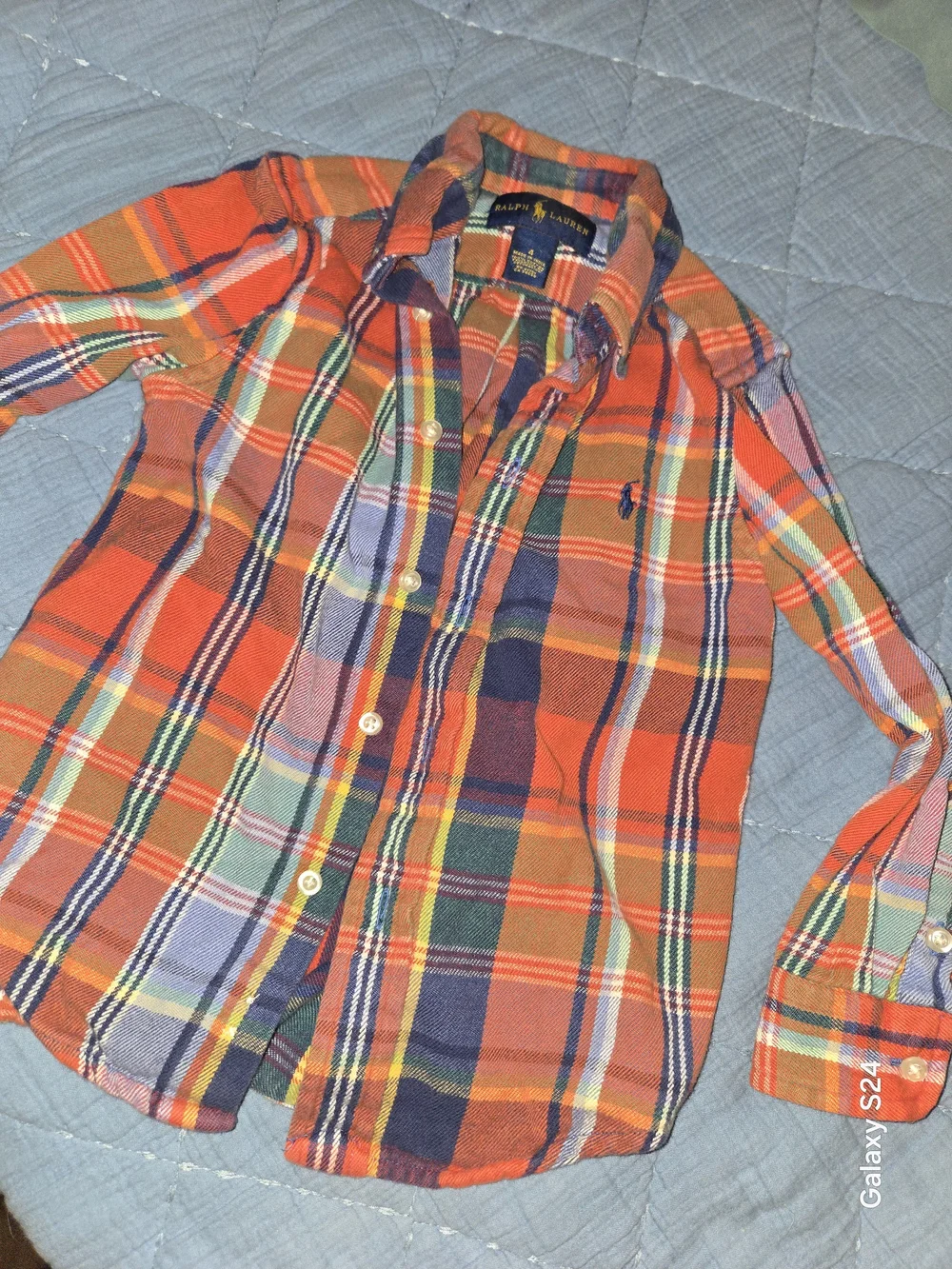 Ralph Lauren Orange Plaid Cotton Button-Down Shirt Boys Sz 4